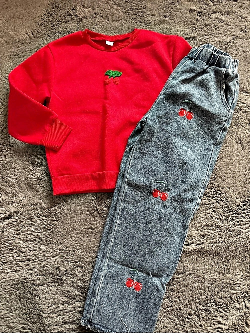 Cherry Print Sweatshirt & Jeans Set